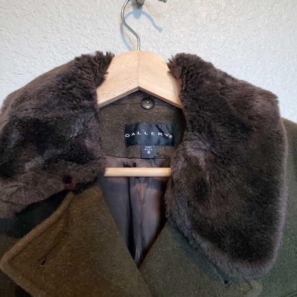 Gallery Wool Chocolate Brown Peacoat  Removable Faux Fur Trim Collar 8 - Picture 3 of 7